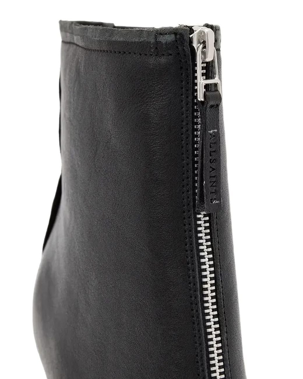 AllSaints Black Vera Front-Zip Leather Boots