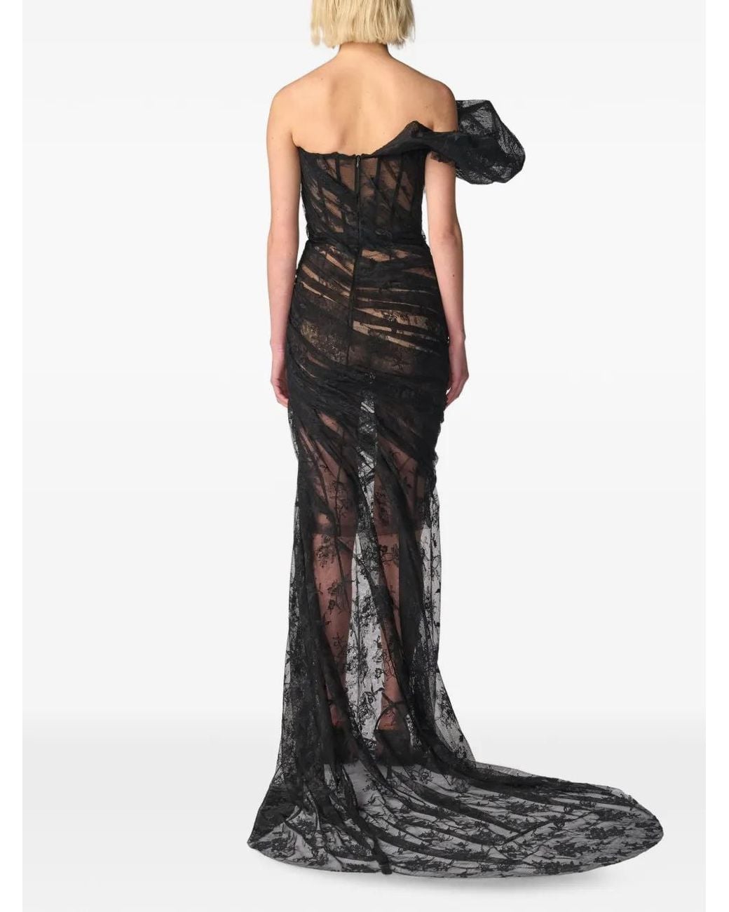 Monse Black Puff-Shoulder Lace Gown