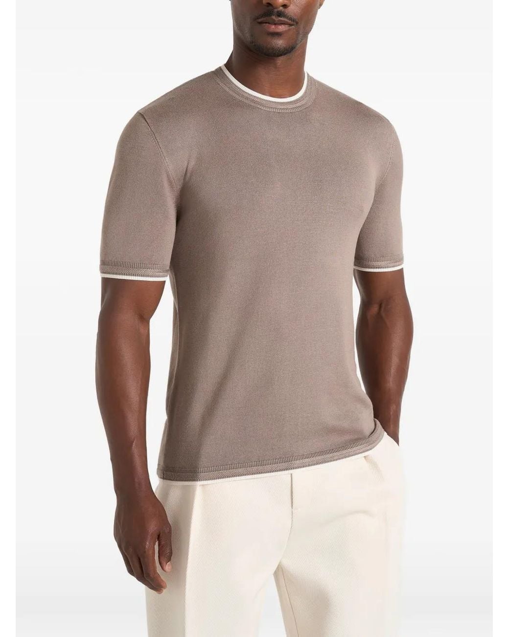 Manière De Voir Brown Wyatt Contrast Knit T-Shirt for men