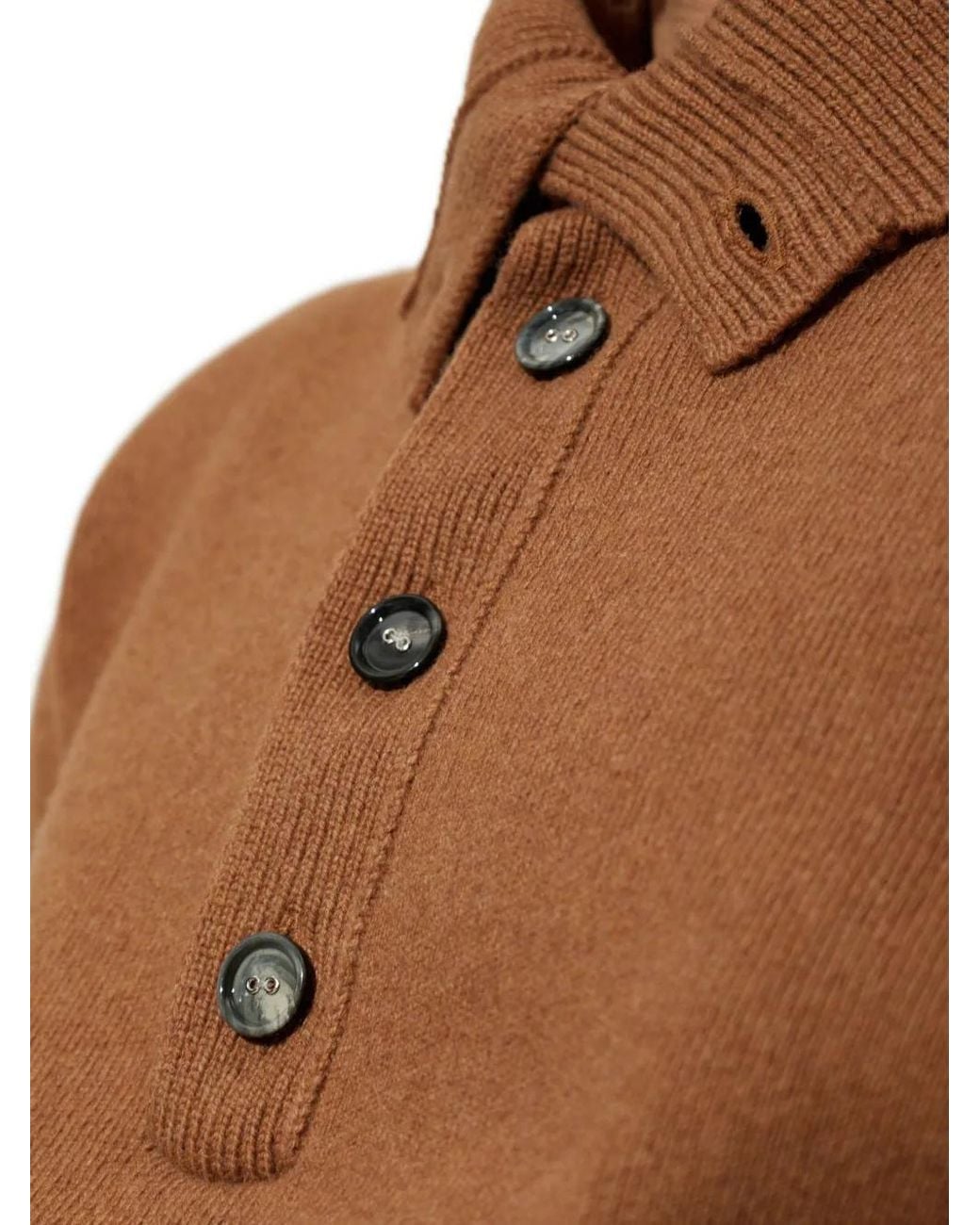 AMI Brown High Buttoned Collar Wool Sweater
