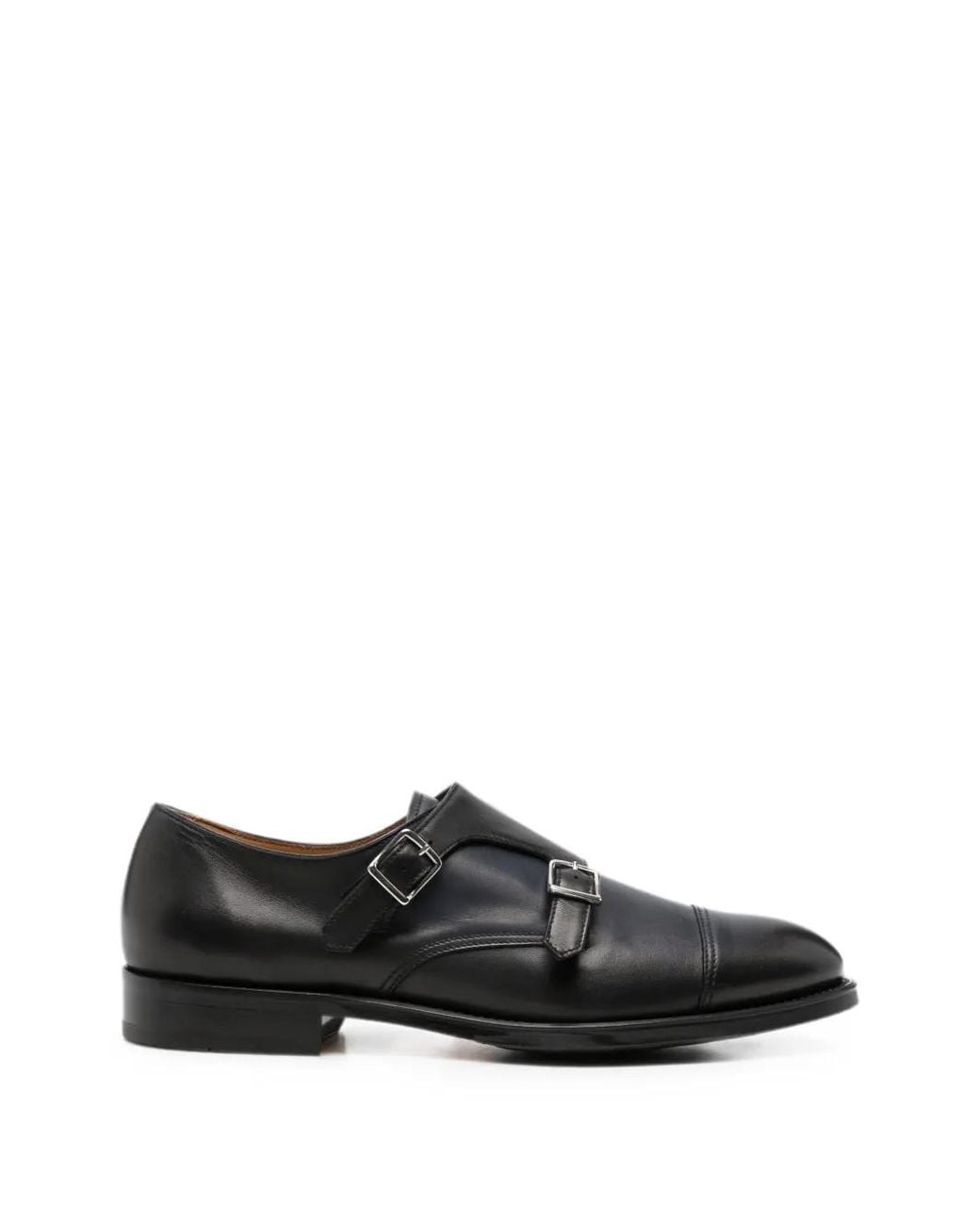 Doucal's Black Double-Buckle Monk Shoes for men