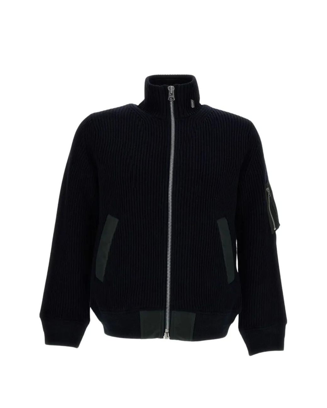 Sacai Blue Ribbed-Knit Panelled Cardigan for men