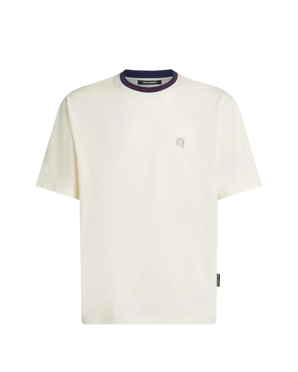 Karl Lagerfeld White Striped Neck Ikon Relaxed T-Shirt for men