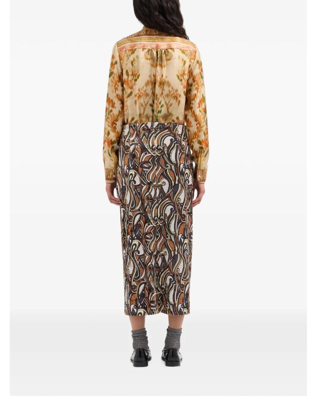 Pierre Louis Mascia White Ranat Swirl-Print Midi Skirt