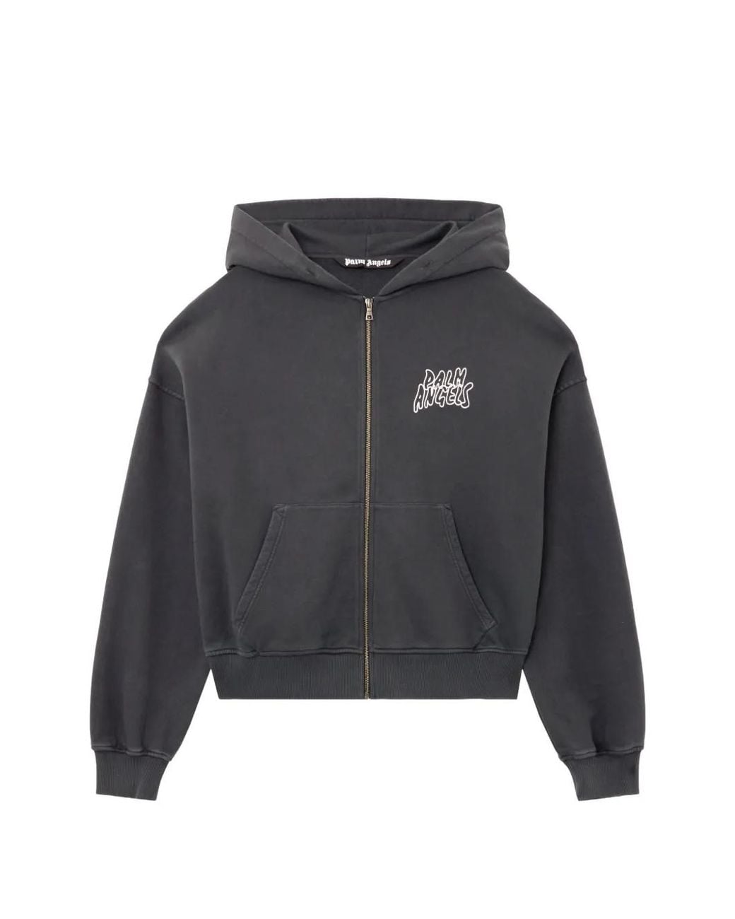 Palm Angels Gray Palm Leaf Loose Zip Hoodie for men