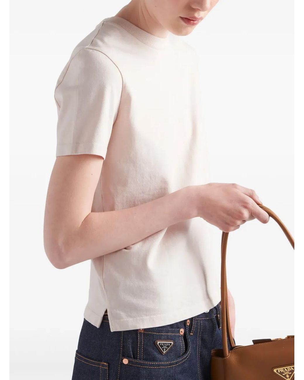 Prada White Triangle-Logo Jersey T-Shirt