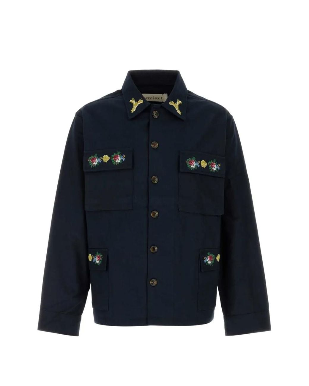 BAZISZT Blue Pine Floral-Embroidered Jacket for men