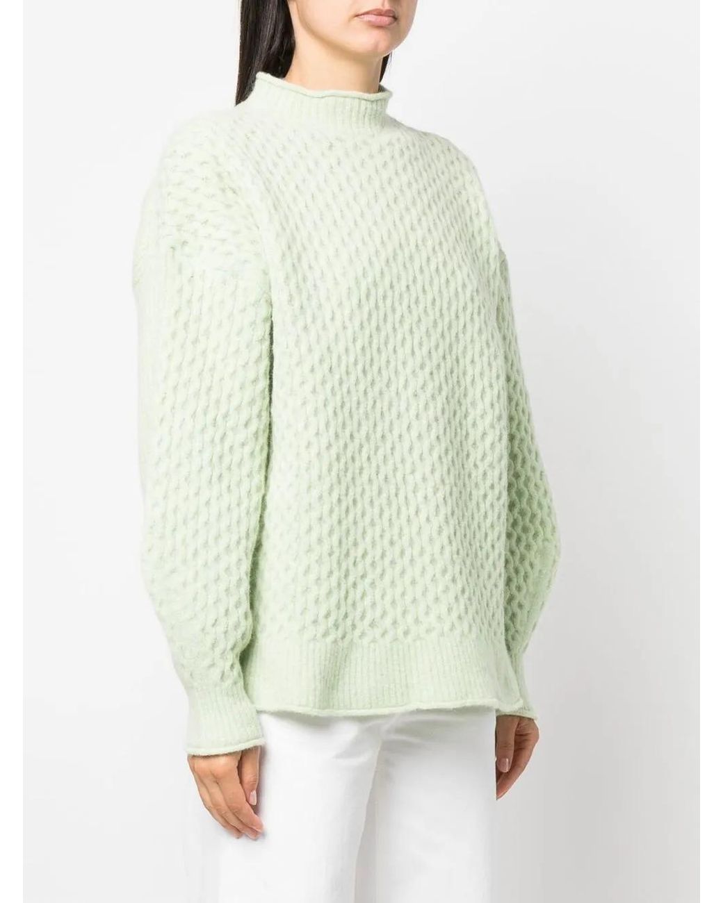 Rus Green Textured-Knit Mock Neck Jumper