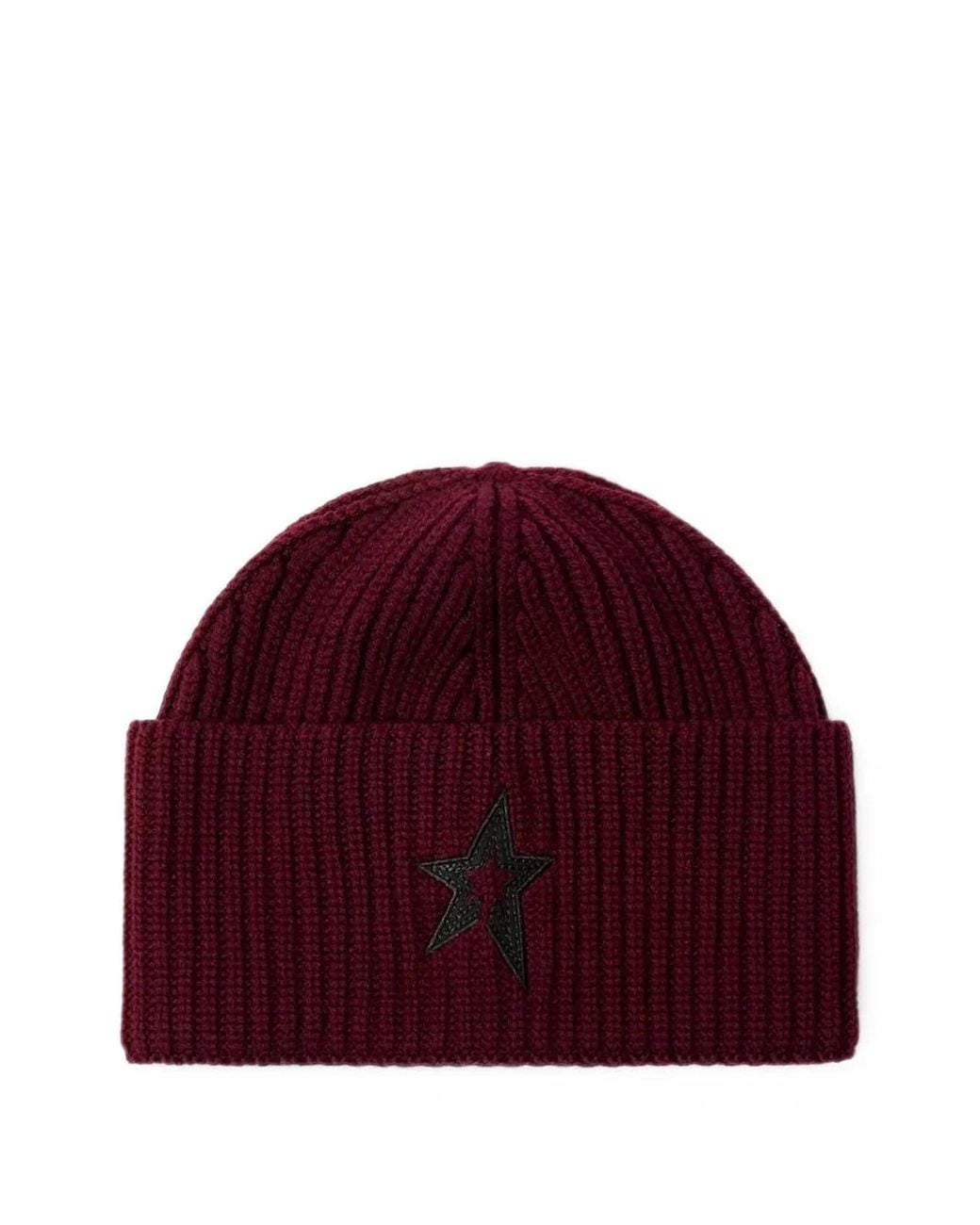 Perfect Moment Red Knitted-Wool Ribbed Star Beanie