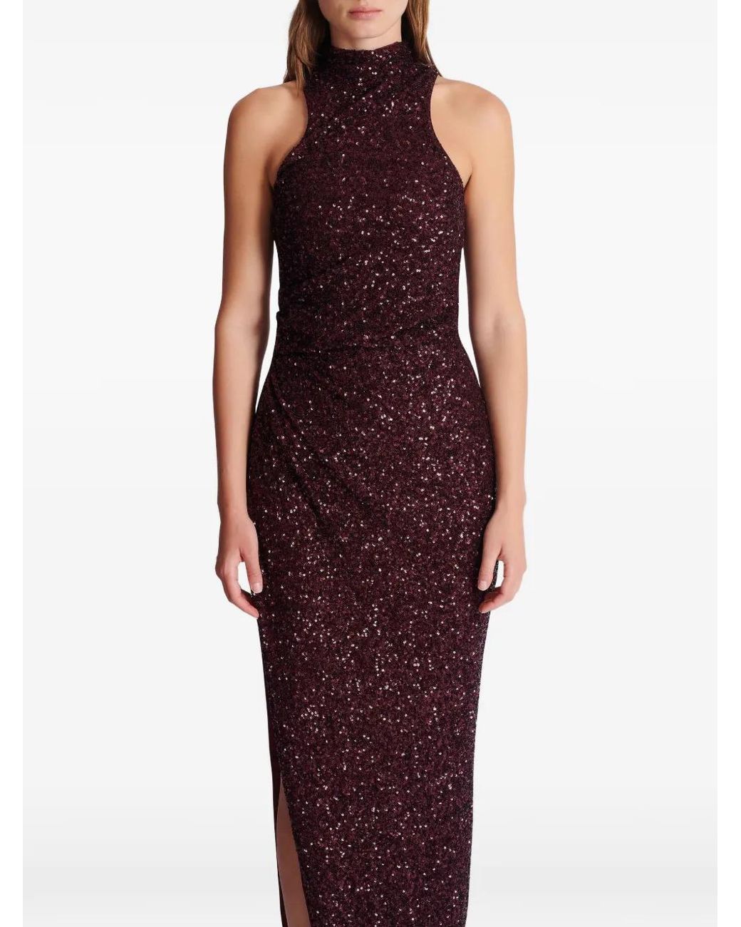Balmain Purple High-Neck Sequin Dress