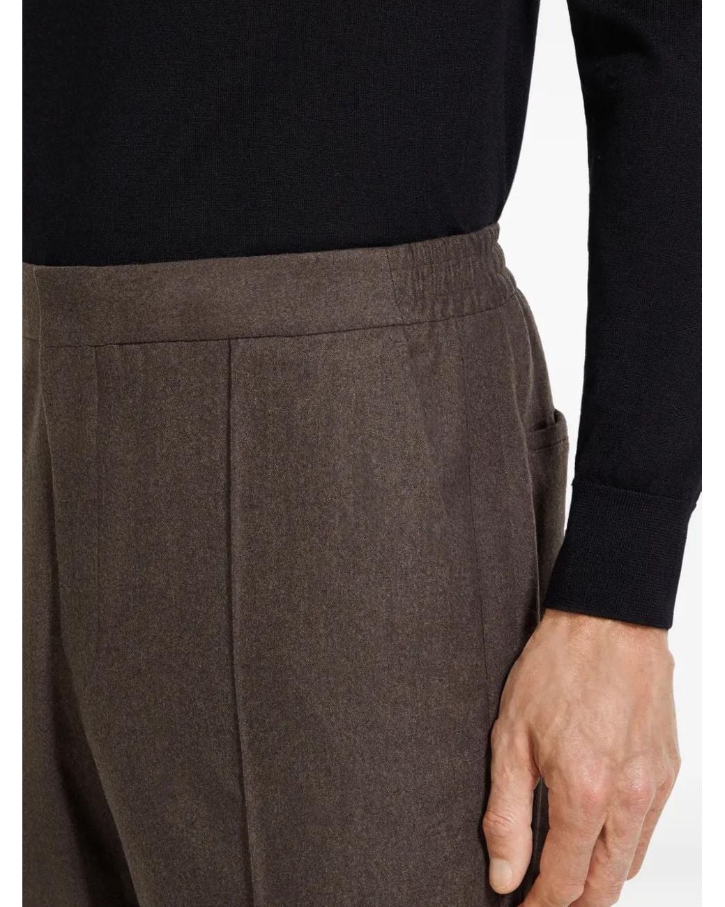 Zegna Brown Elasticated-Waistband Trousers for men
