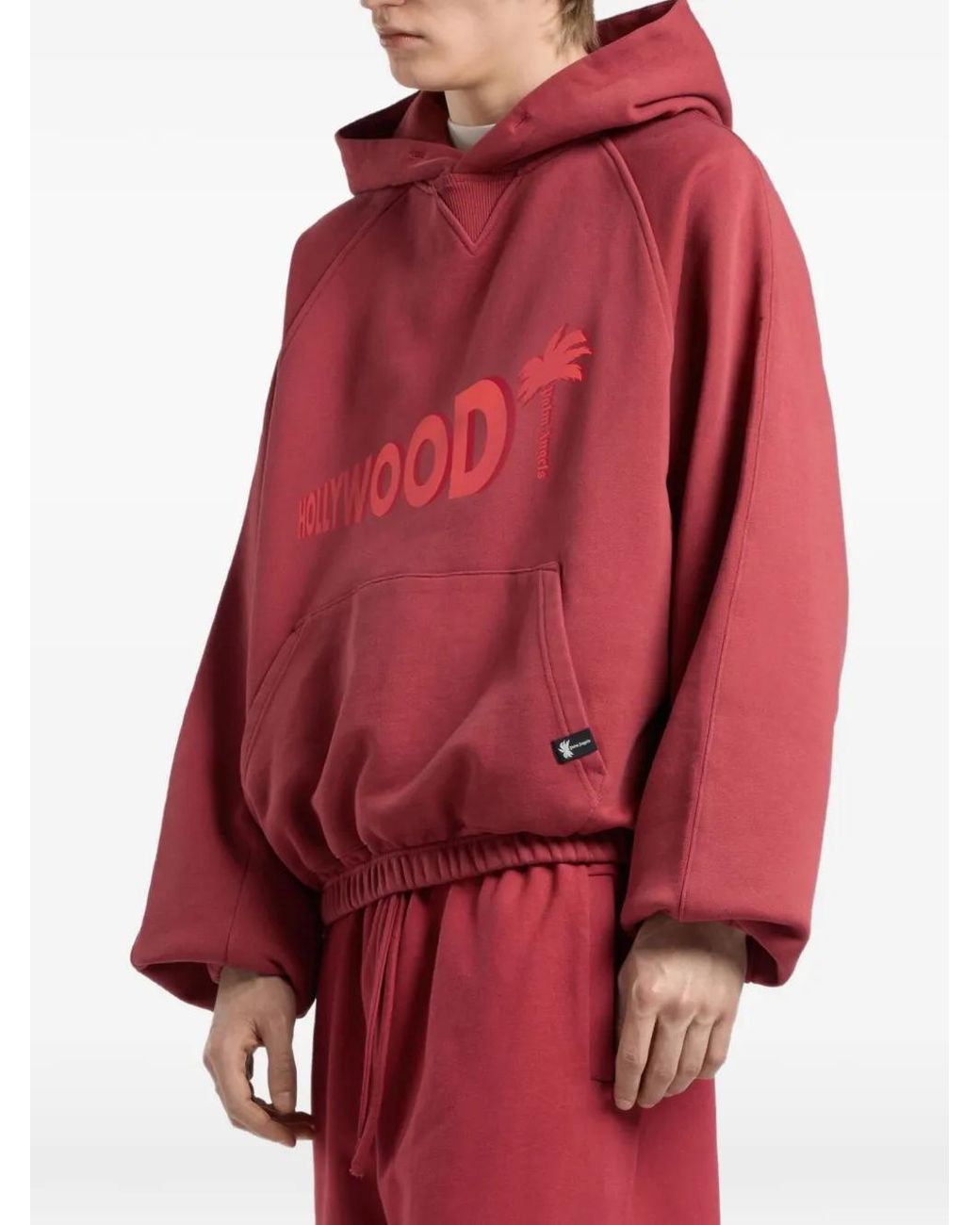 Palm Angels Red Hoodie À Logo Sunset Blvd Imprimé for men