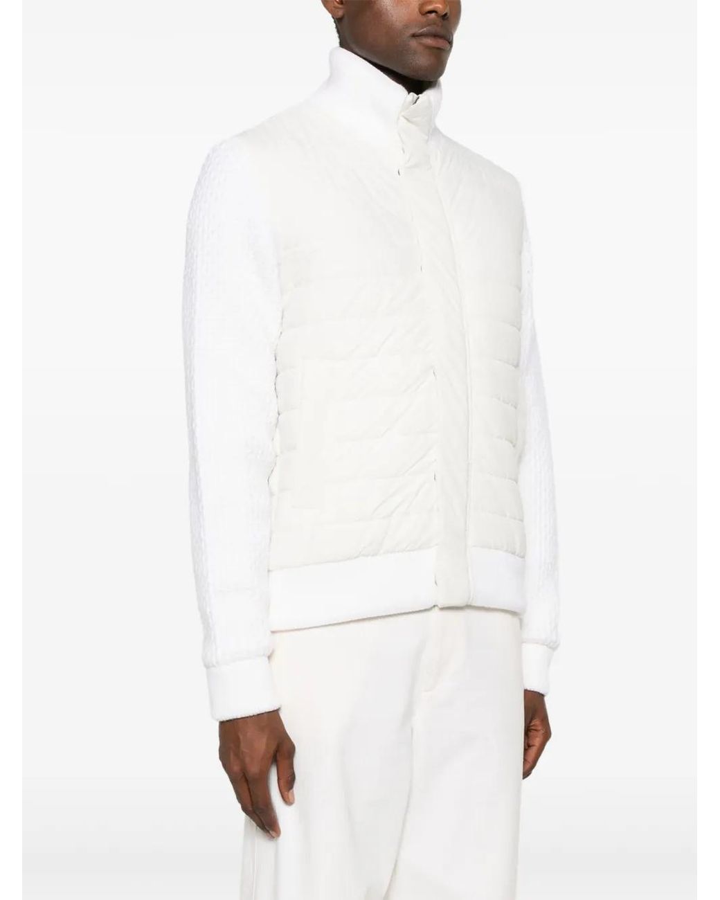 Herno White Knitted-Panels Padded Bomber Jacket for men
