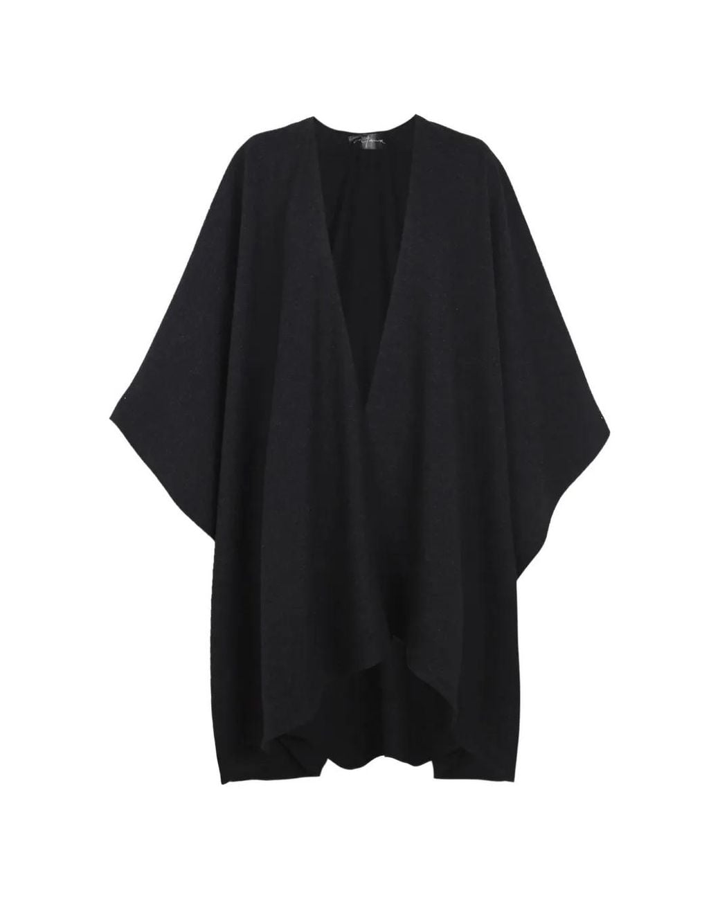 Cortana Black Melange Wool Poncho Coat