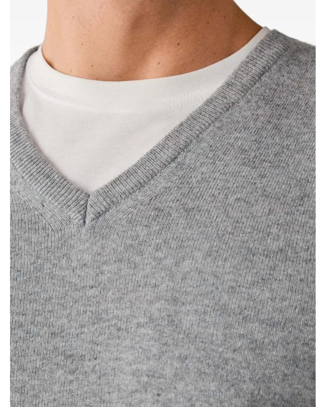 Hackett Gray London V-Neck Elbow-Patch Sweater for men