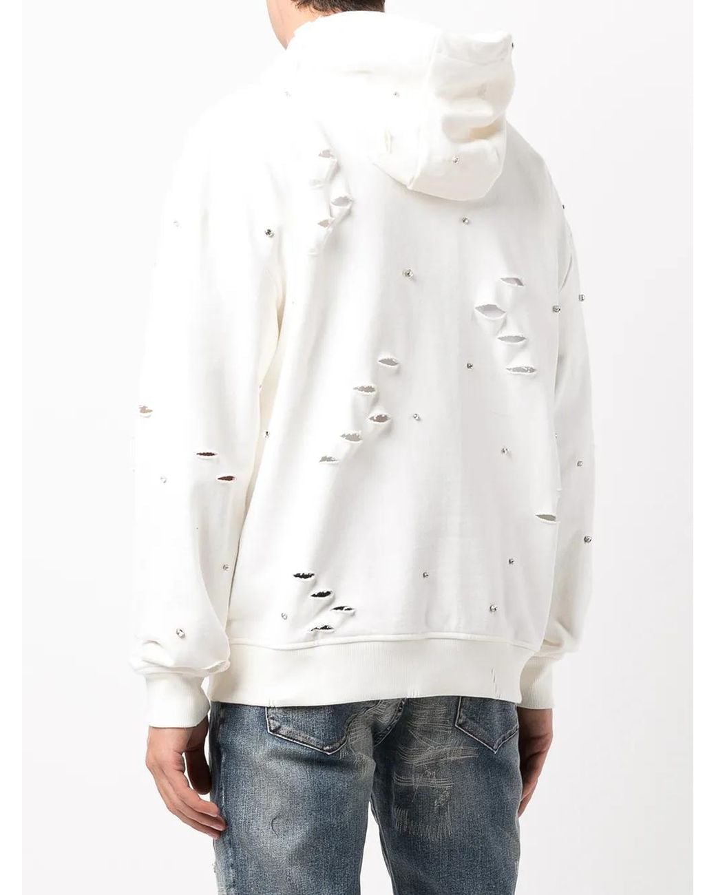 God's Masterful Children White Galaxy Ripped-Detailed Hoodie for men