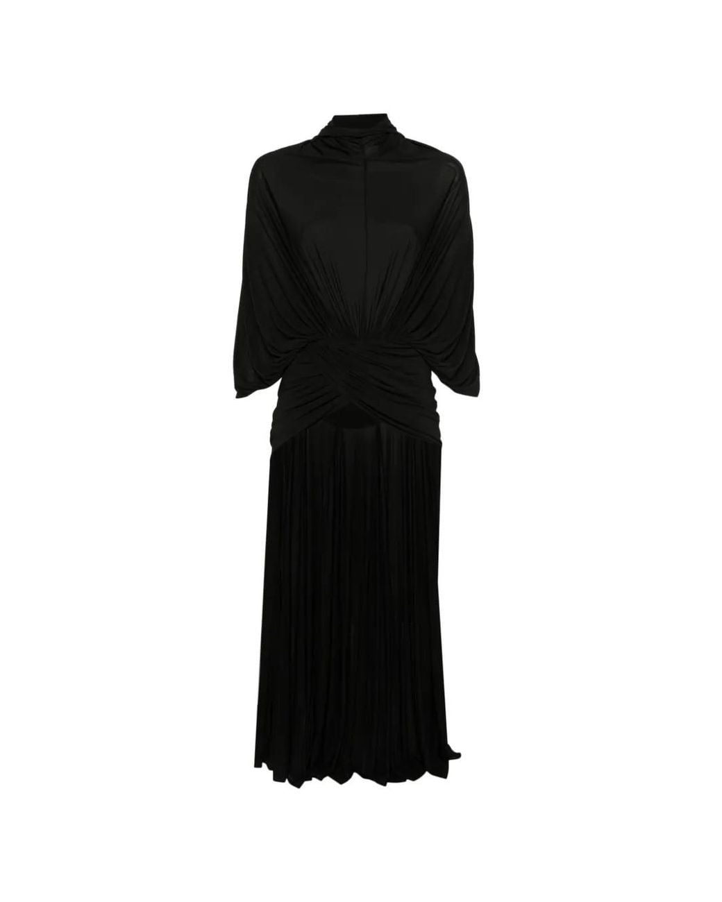 Jean Paul Gaultier Black Draped Logo-Patch Maxi Dress