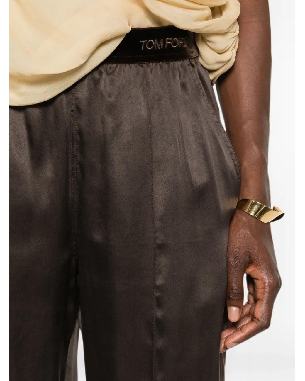 Tom Ford Brown Logo-Stripe Trousers