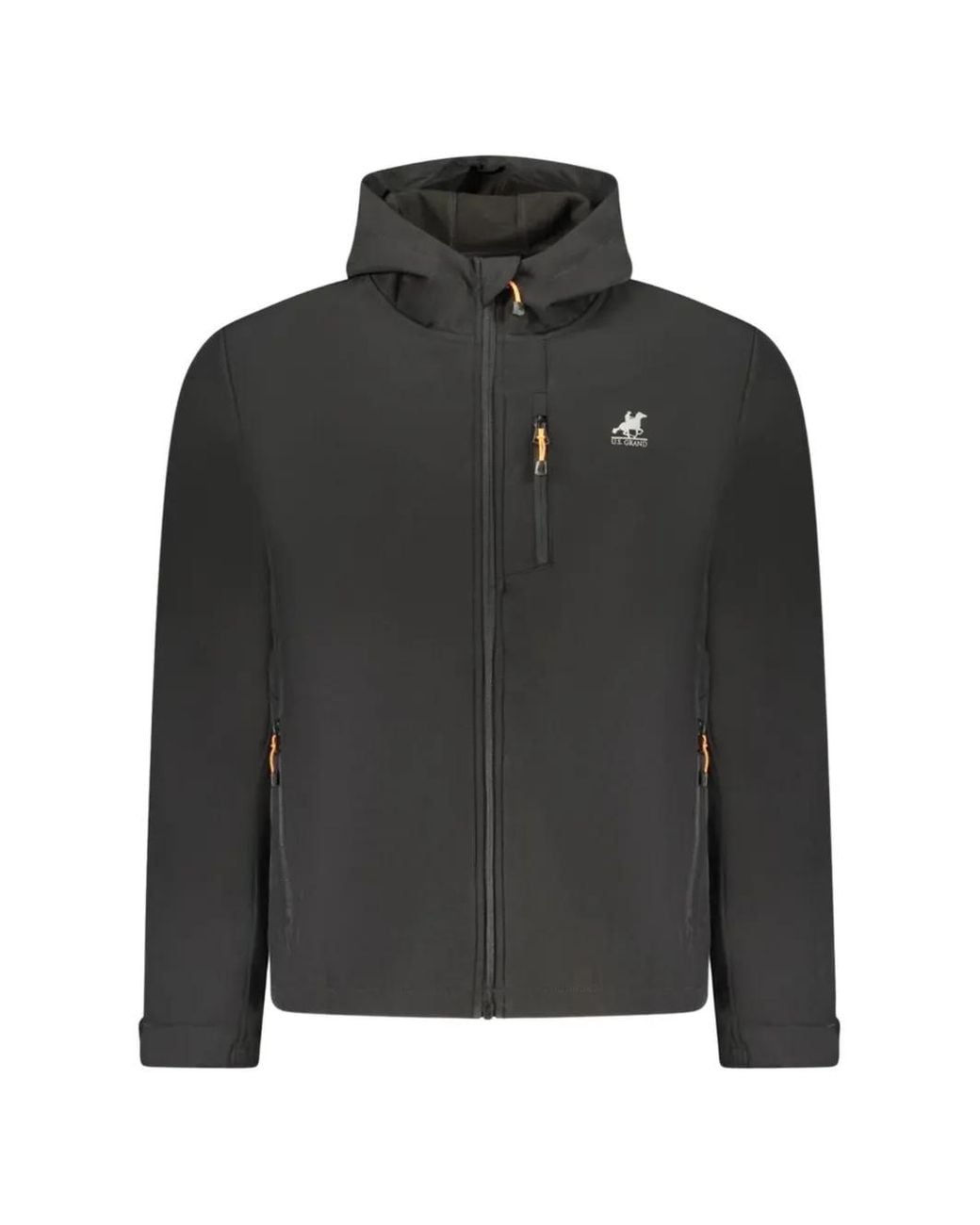 U.S. Grand Black Hooded Logo-Print Jacket for men