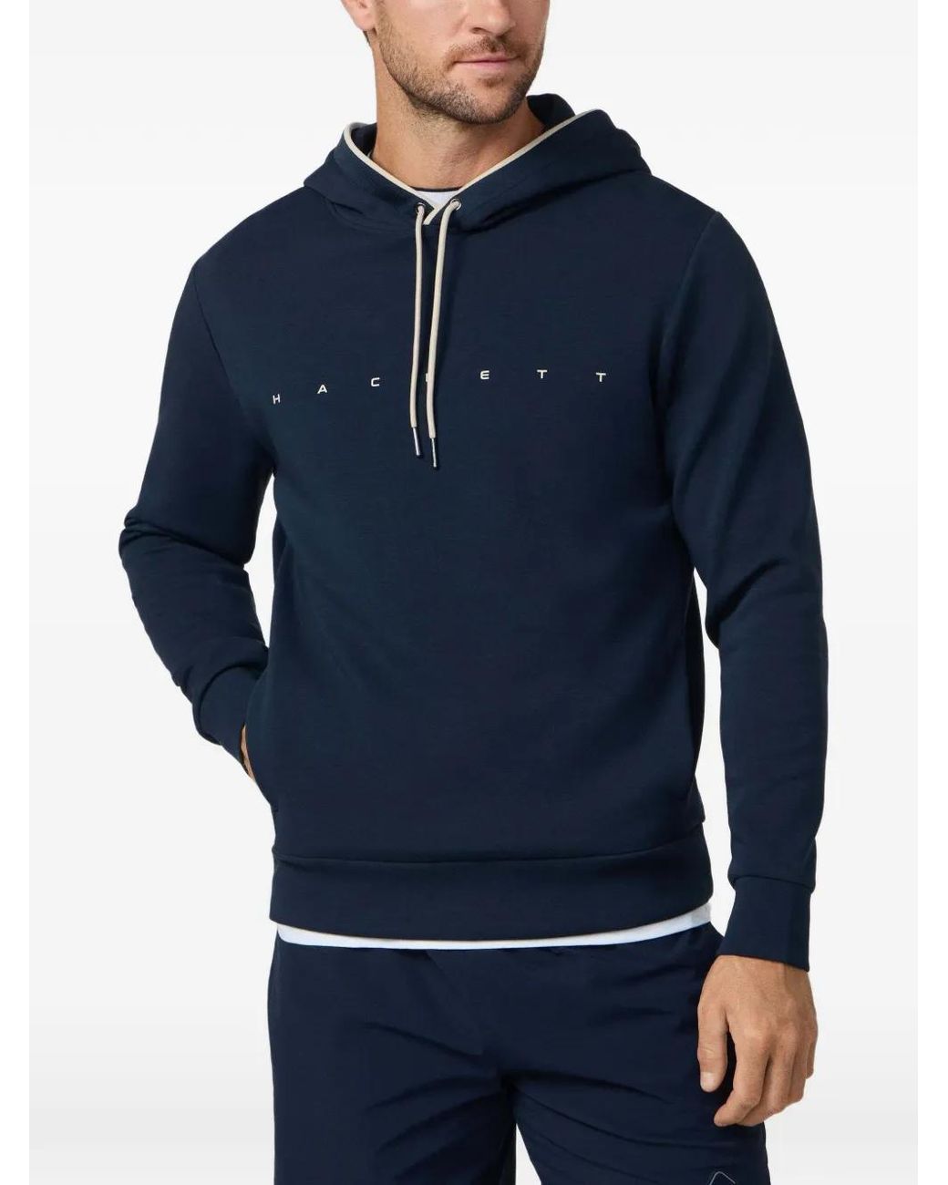 Hackett Blue Logo-Print Interlock Hoodie for men