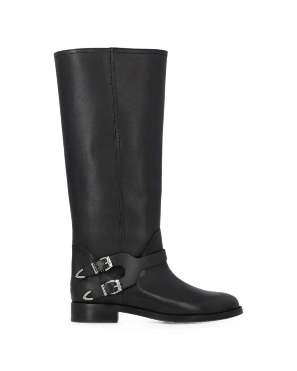 Pinko Black Leather Boots With Buckle