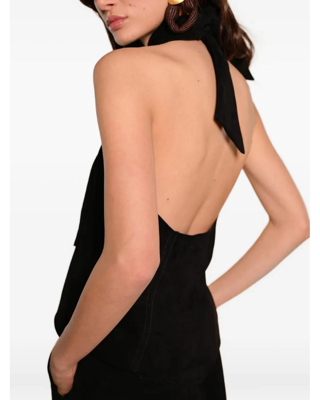 Johanna Ortiz Black Sonora Fringed Halterneck Top