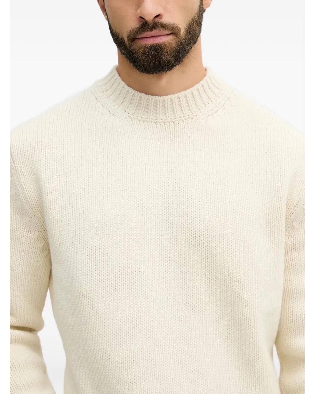 Paul & Shark White Ribbed Knit Sweater for men