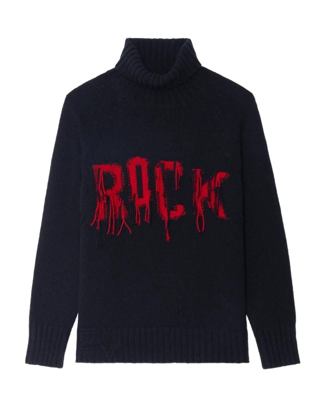 Zadig & Voltaire Blue Roll-Neck Frayed-Detail Sweater