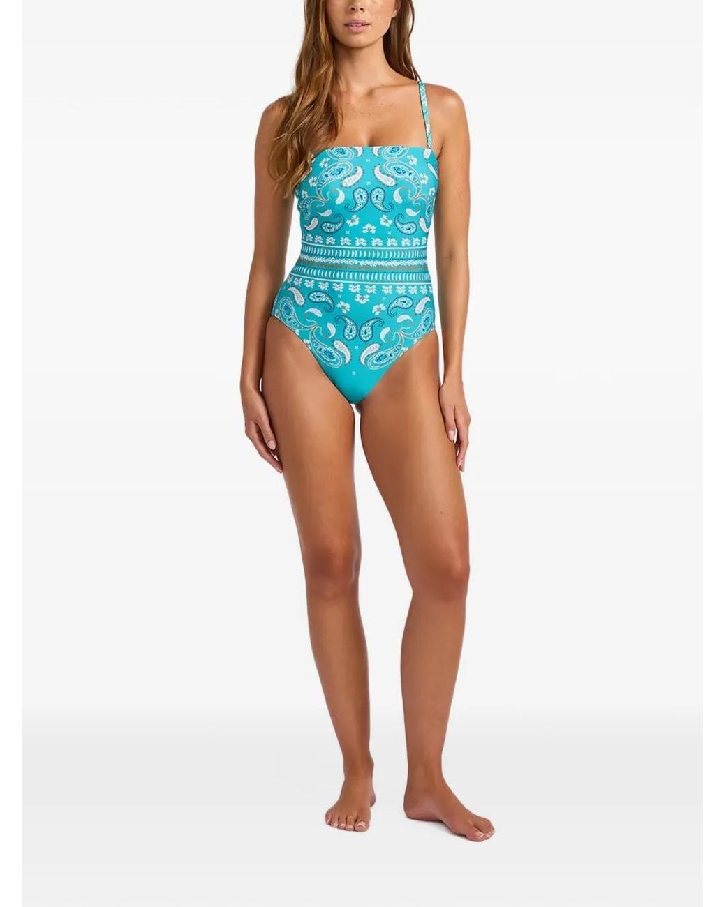 Seafolly Blue Drift Club Paisley-Print Bandeau Swimsuit