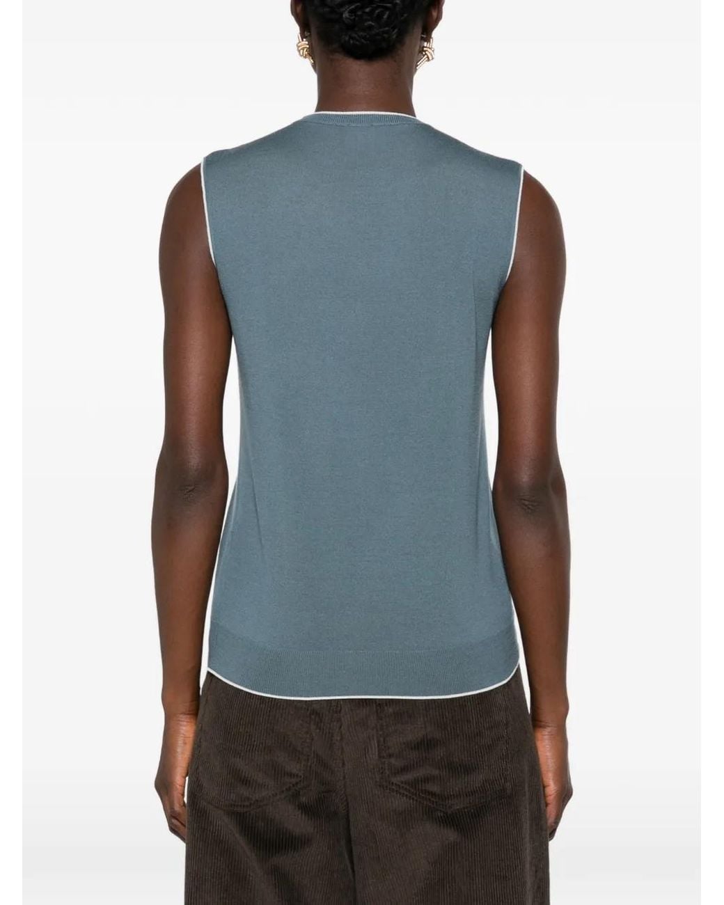 Eleventy Blue Sleeveless Contrast-Trim Sweater