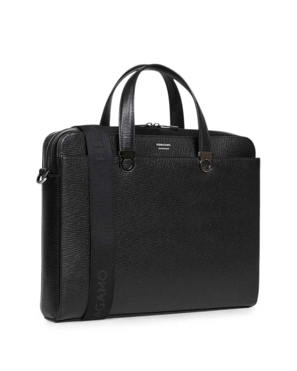 Ferragamo Black Gancini Briefcase for men