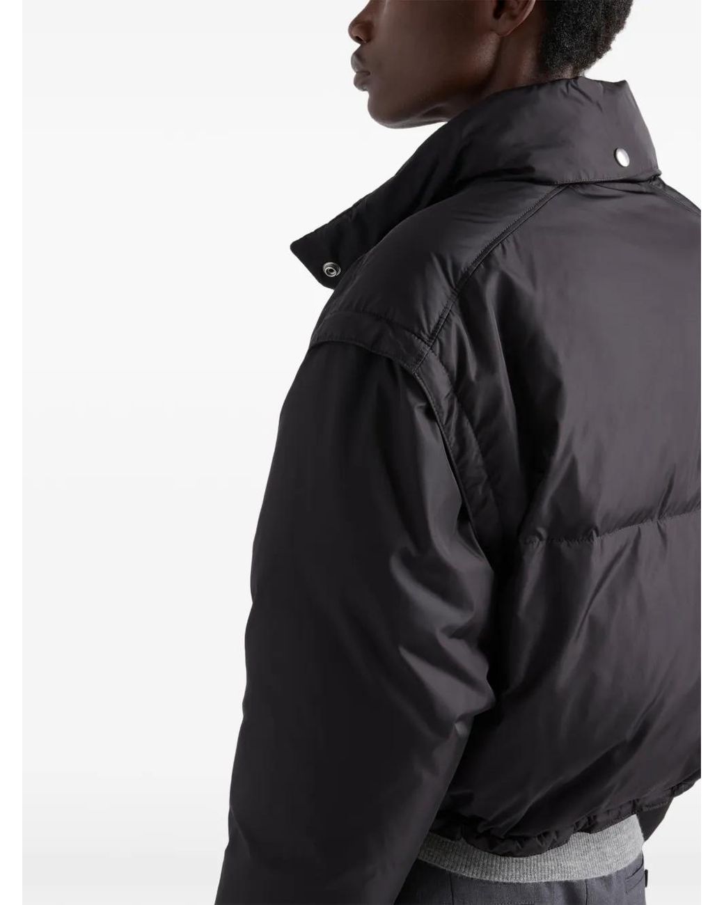 Prada Black Lightweight Re-Nylon Cropped Down Jacket