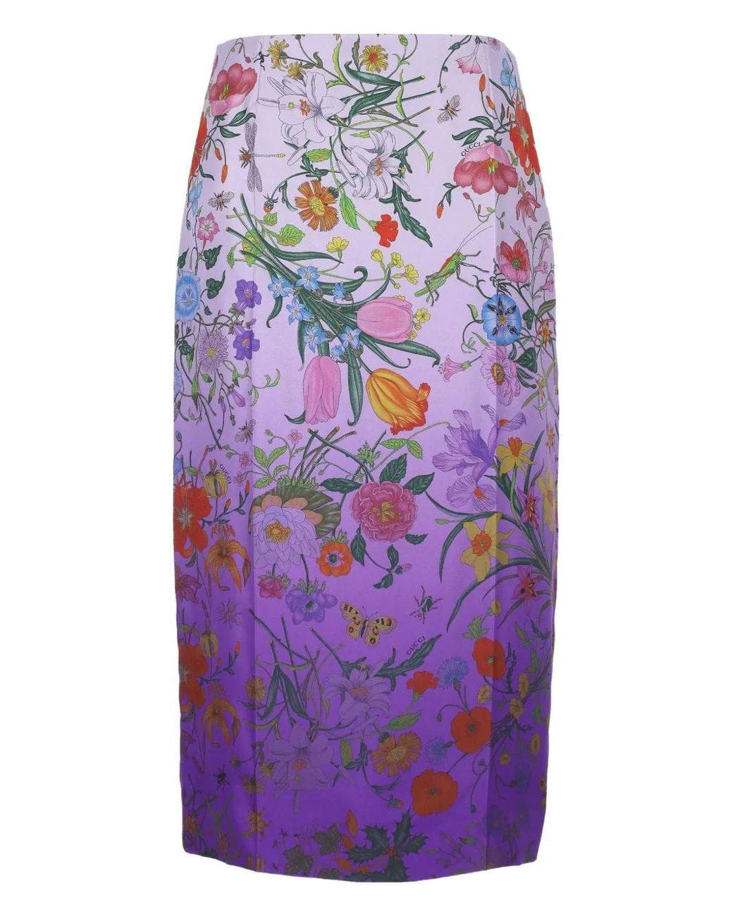 Gucci Purple Flora-Print Silk Skirt