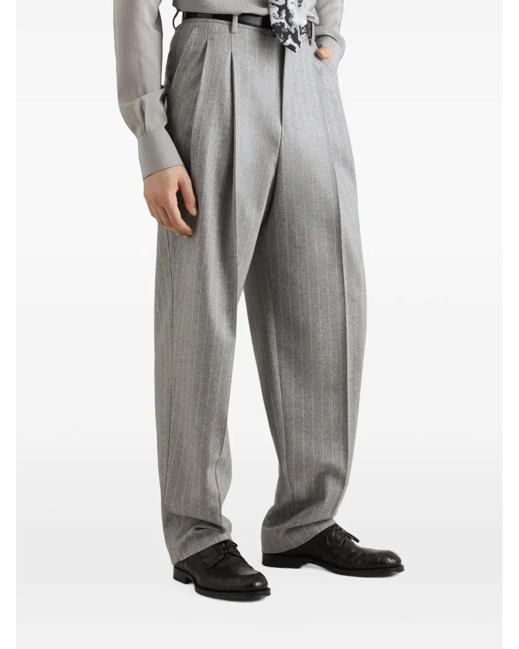 Dolce & Gabbana Gray Pinstripe Flannel Trousers for men