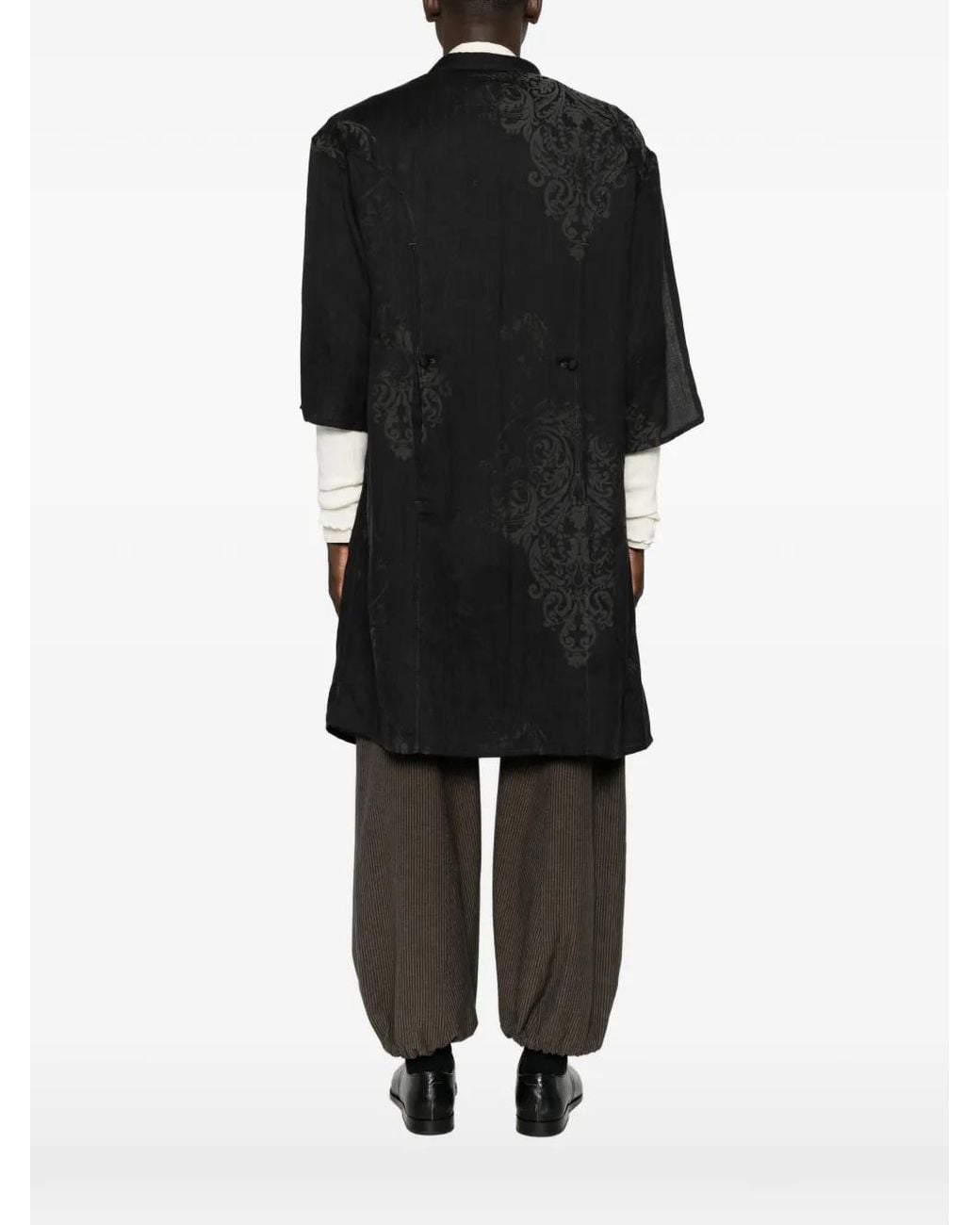 Yohji Yamamoto Black Manteau En Jacquard À Manches Courtes for men