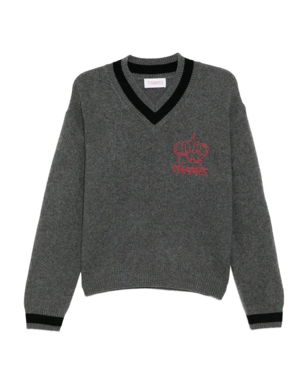 Thames MMXX Gray Cashmere V-Neck Sweater for men