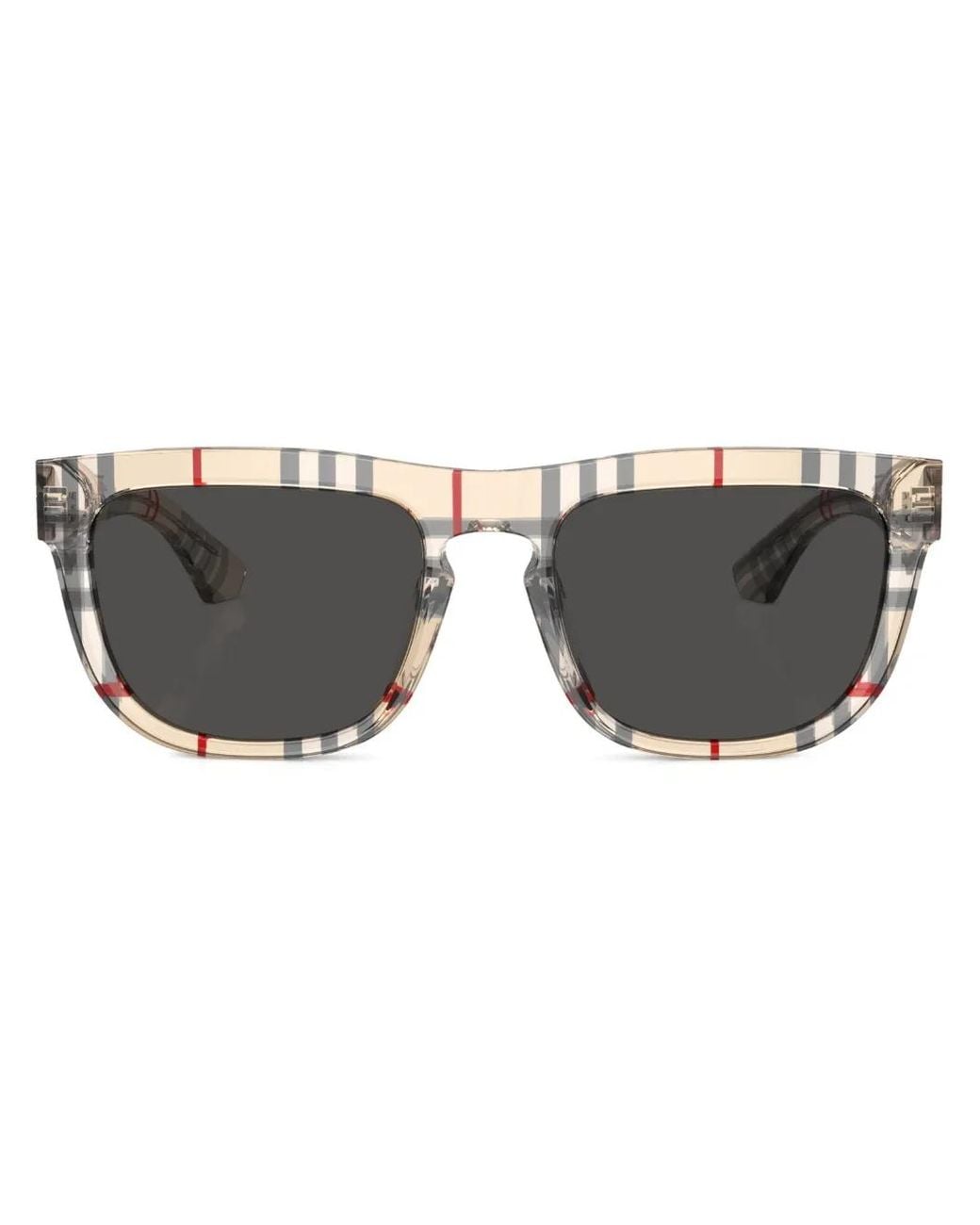 Burberry Gray Vintage Check-Pattern Square-Frame Sunglasses for men