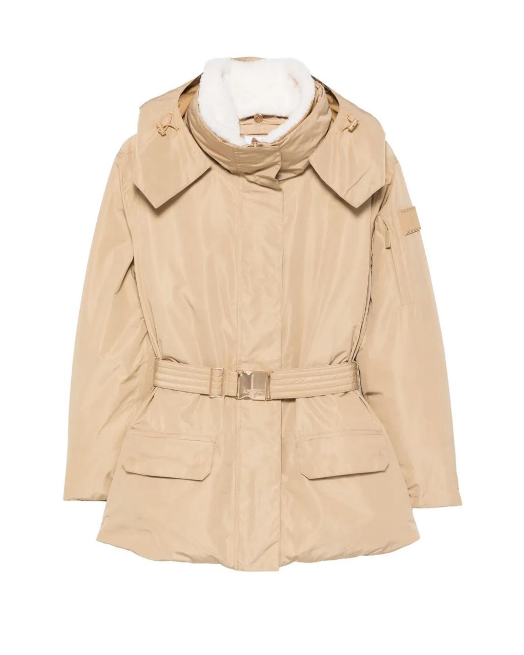 Chaqueta Aurora Con Capucha Y Cinturón AMERL de color Natural