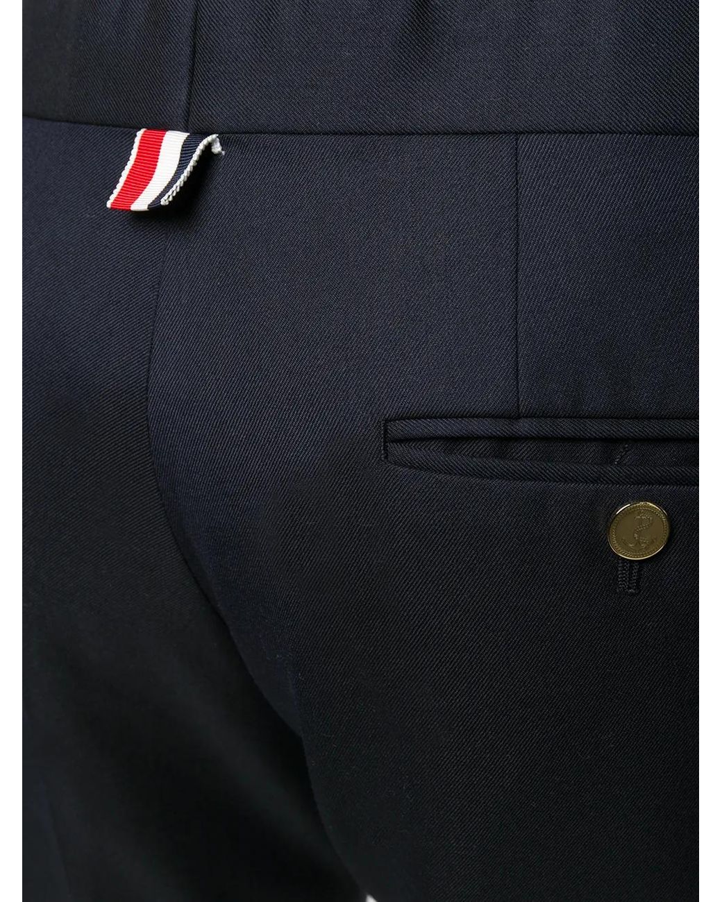 Thom Browne Blue Super 120's Twill Low Rise Trousers for men