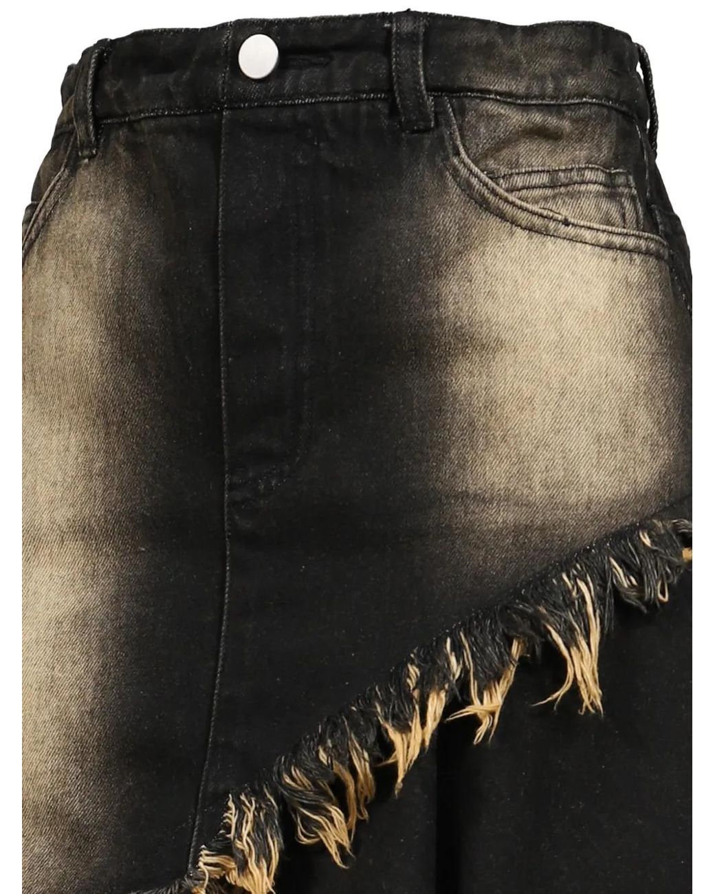 VIVAMUS Black Asymmetric Frayed Mini Skirt