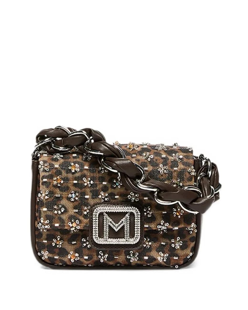 Marella Black Leopard-Print Embellished Tote Bag