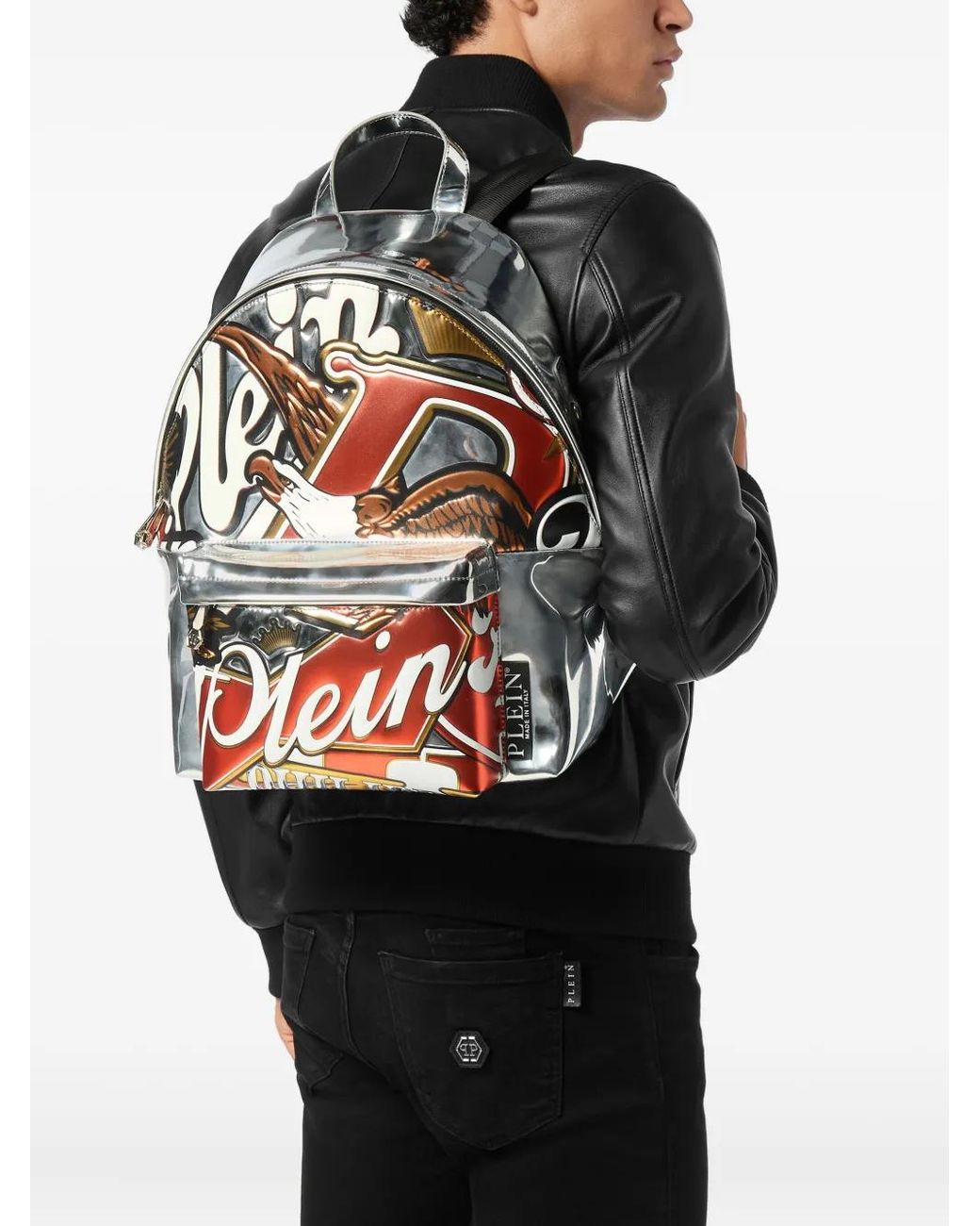 Philipp Plein White Embossed Backpack for men