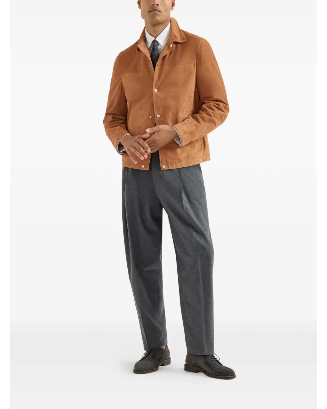 Brunello Cucinelli Brown Suede Outerwear Jacket for men