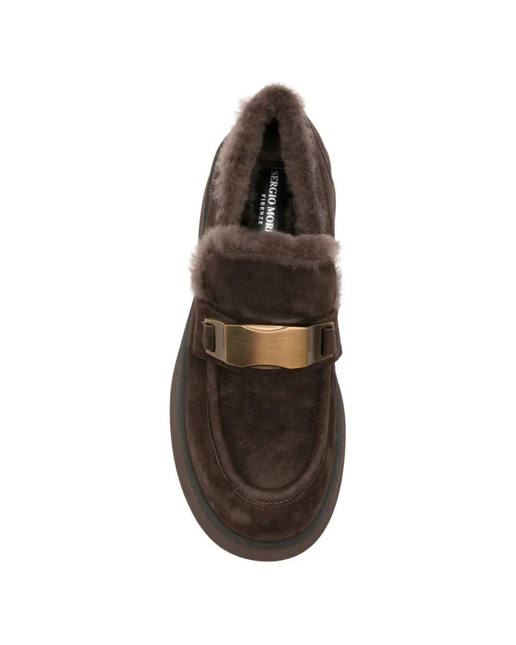 SERGIO MORETTI FIRENZE Brown Shearling-Lined Buckle-Detail Loafers