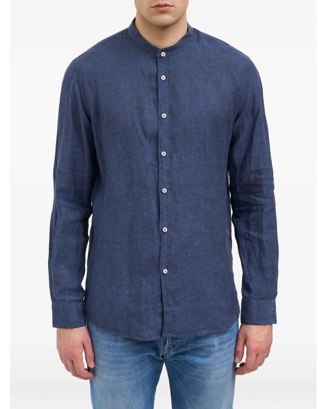 Daniele Alessandrini Blue Mandarin-Collar Shirt for men