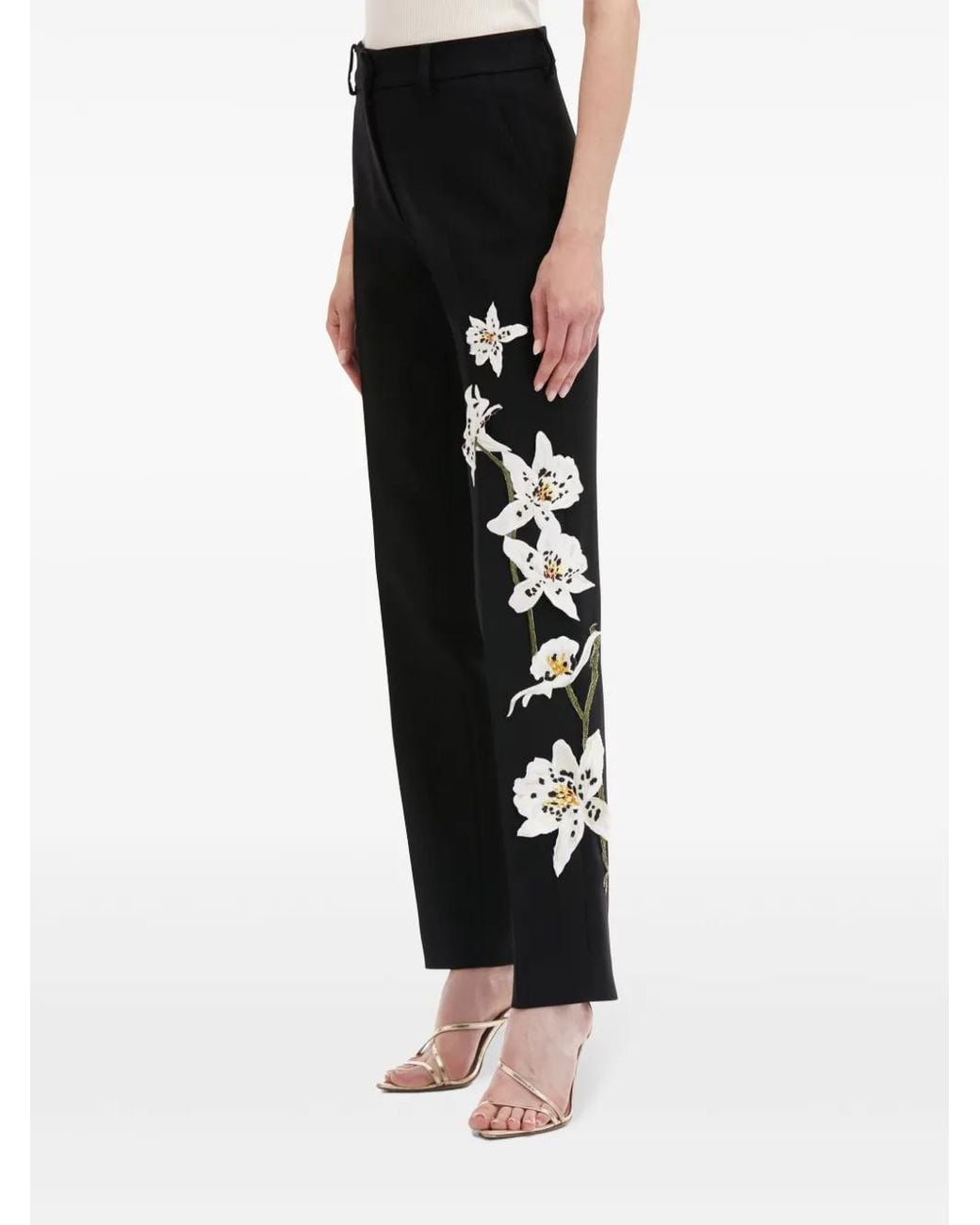 Oscar de la Renta Black Watercolor Orchid Trousers