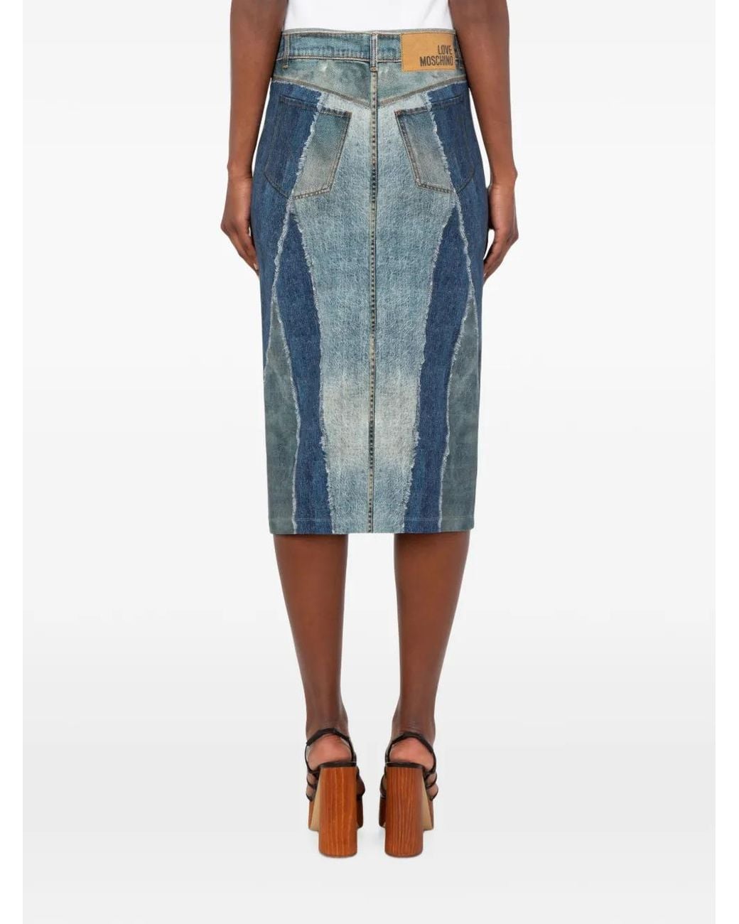 Love Moschino Blue Printed Stretch Cotton Jersey Skirt