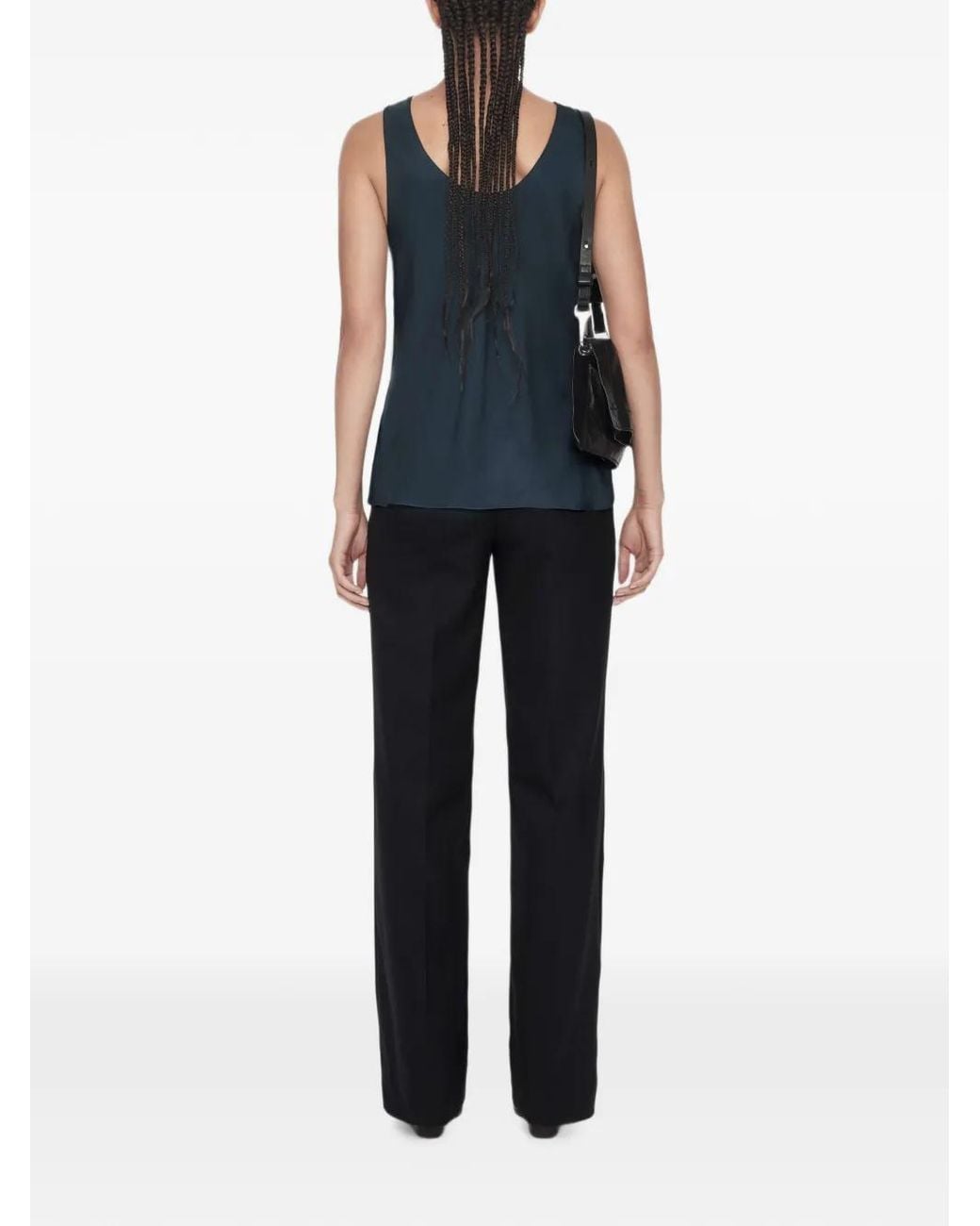 AllSaints Blue Milla Concealed-Placket Topstitch Top