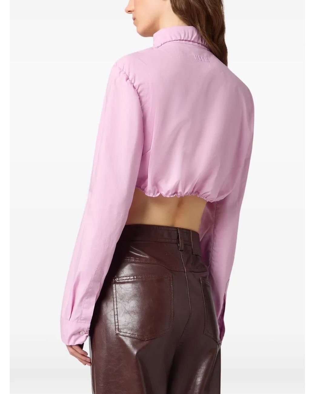 MSGM Pink Cropped Gathered Shirt