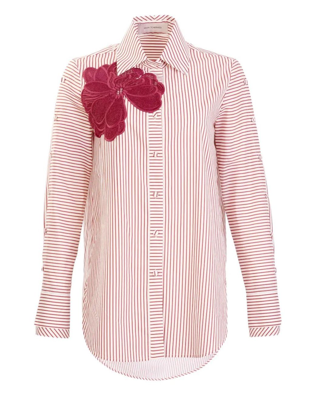 Silvia Tcherassi Pink Premium Striped Floral Shirt